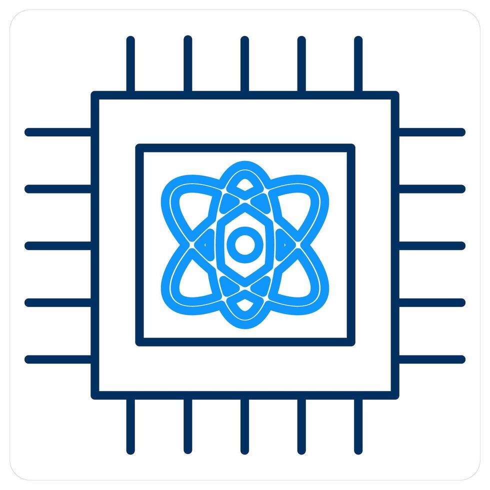 Quantum computing icon concept in blue bold line color vector