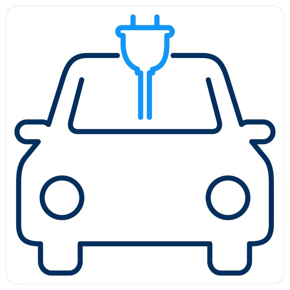 Electric Car and vehicle icon concept in blue bold line color vector