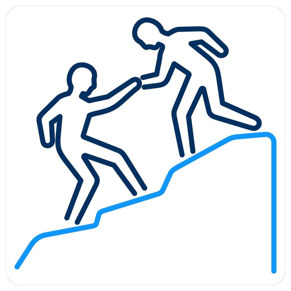 Mountain Climbing icon concept in blue bold line color vector