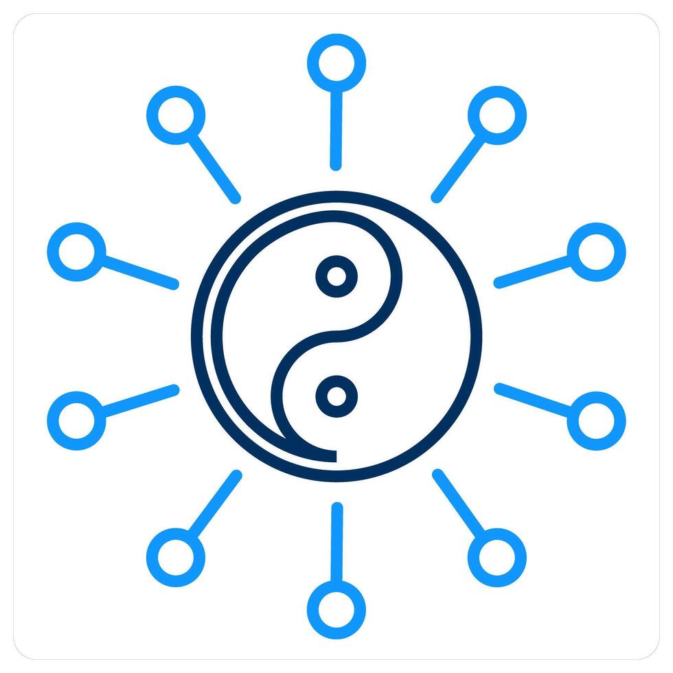 Yin Yang icon concept in blue bold line color vector