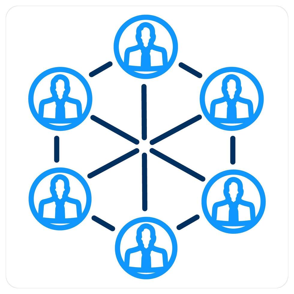 Business network icon concept in blue bold line color vector