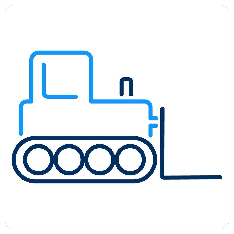 Bulldozer icon concept in blue bold line color vector