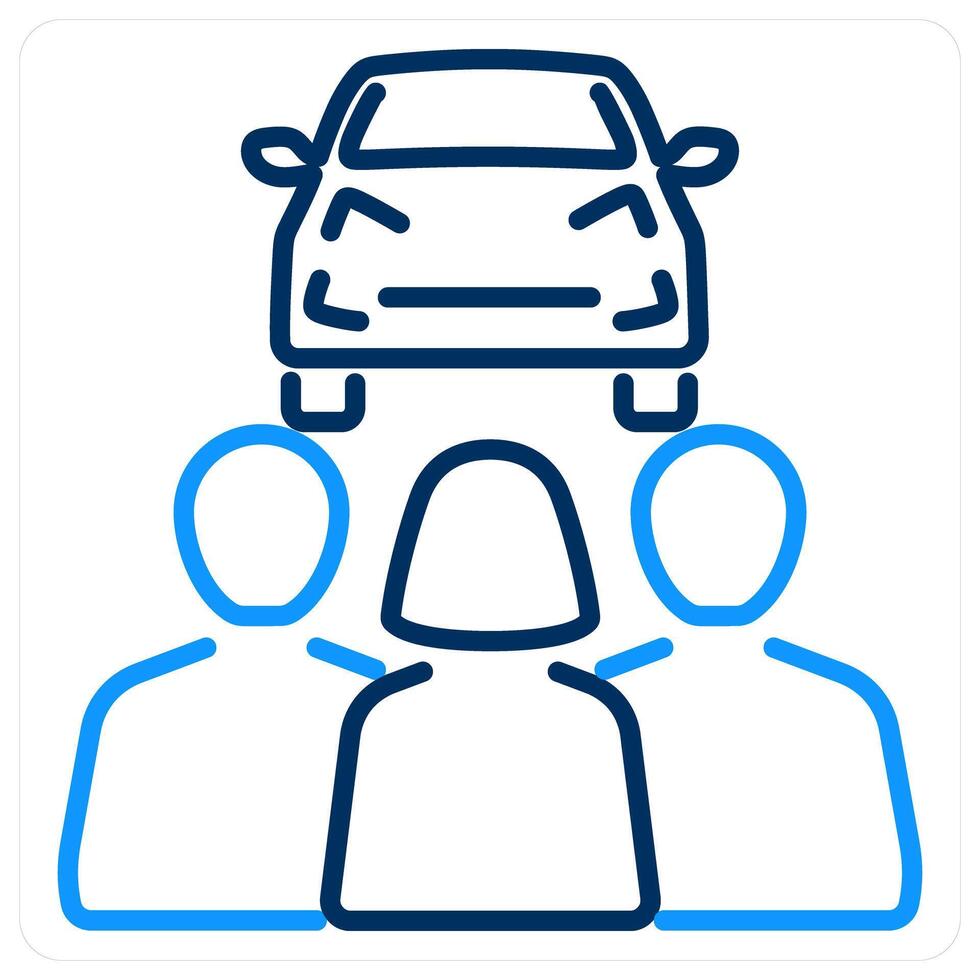 Carpooling icon concept in blue bold line color vector