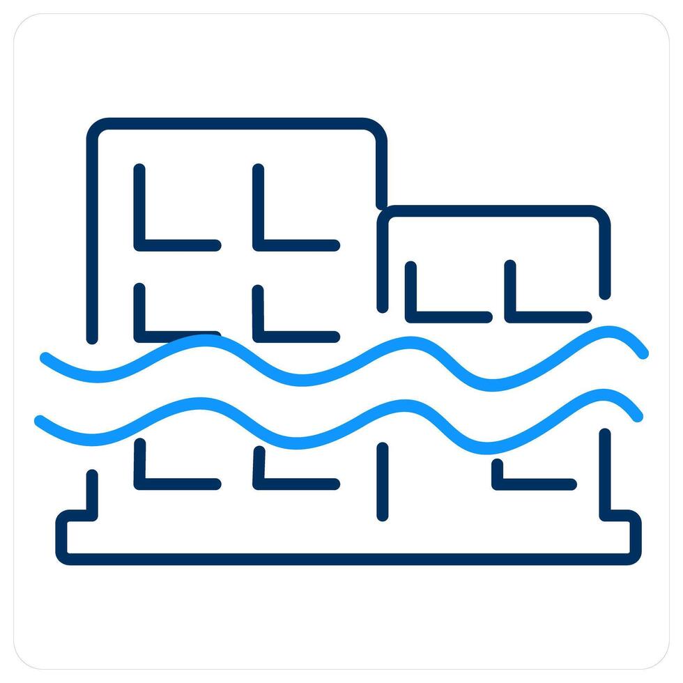Sea Level Rise icon concept in blue bold line color vector