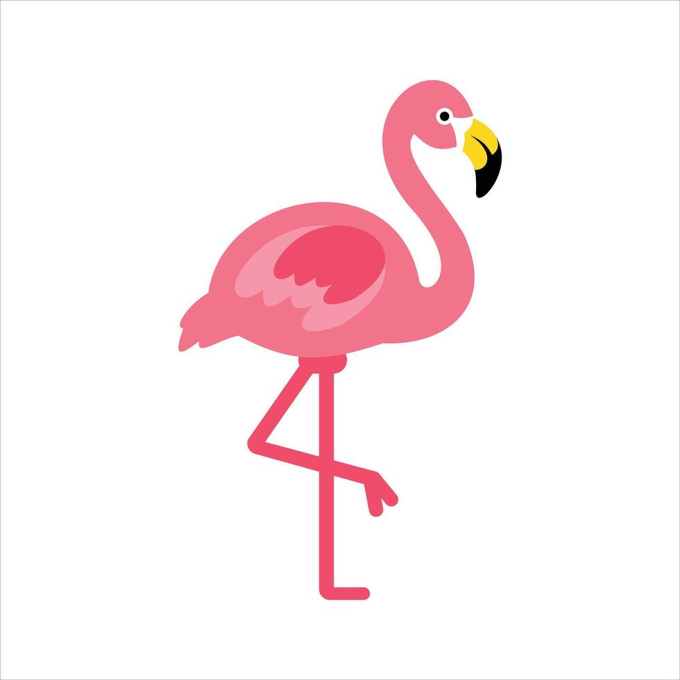 Pink flamingo standing on one leg. vector
