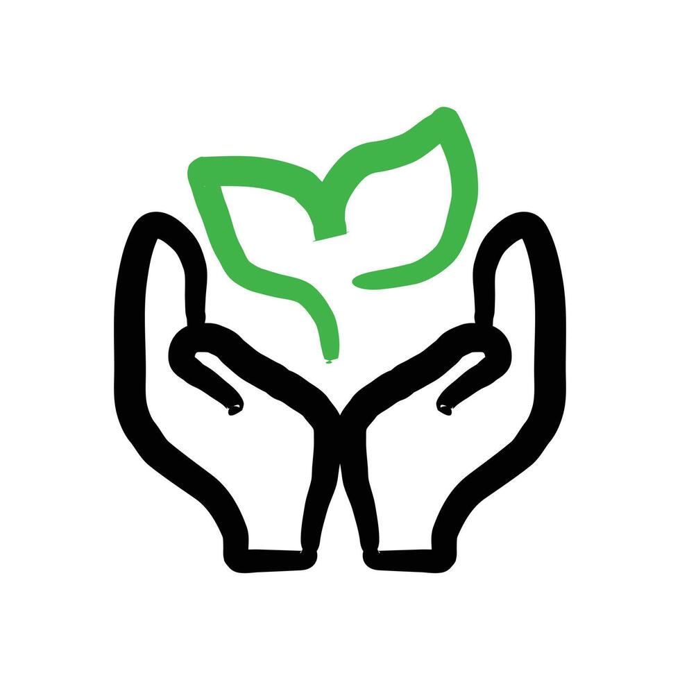 Black hands holding a green leaf, symbolizing care for nature. vector