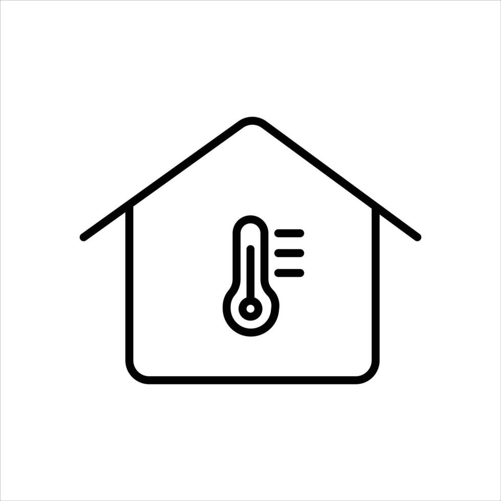 a simple line art icon of a house with a thermometer inside, symbolizing home temperature control vector