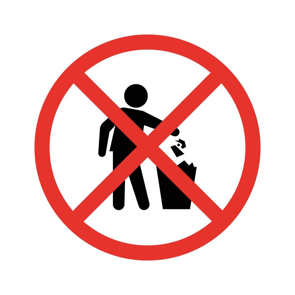 A red circle with a diagonal line through it indicates no littering. vector