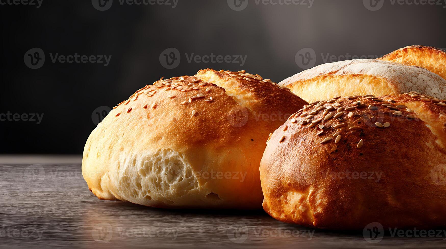 Three different types of bread on a table, bakery foods photo