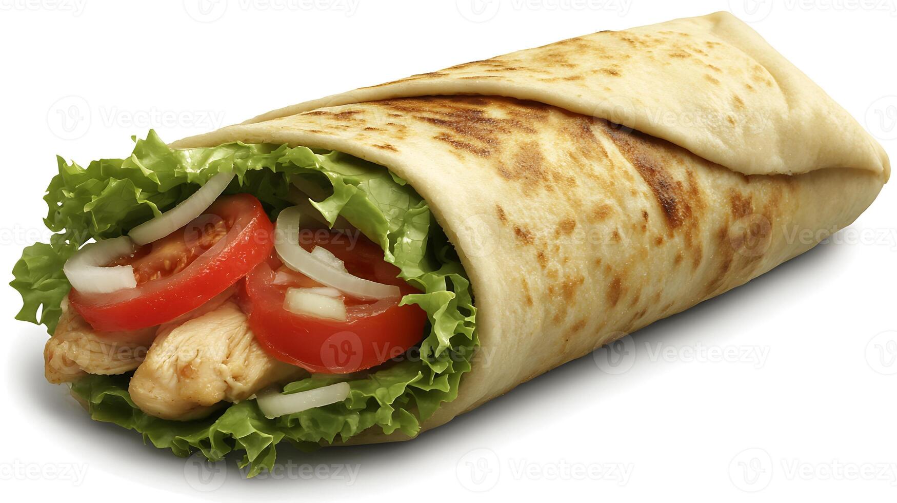 A chicken pita with lettuce and tomato, shawarma roll photo
