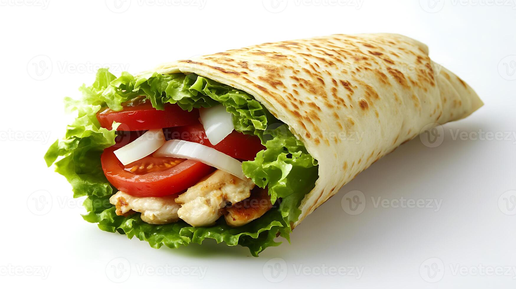 Chicken shawarma roll with vegetables, photography of food photo