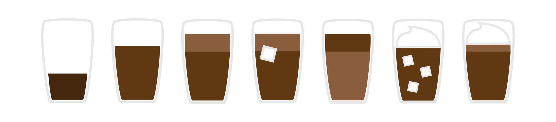 Set of delicious coffee types icons collection, isolated vector