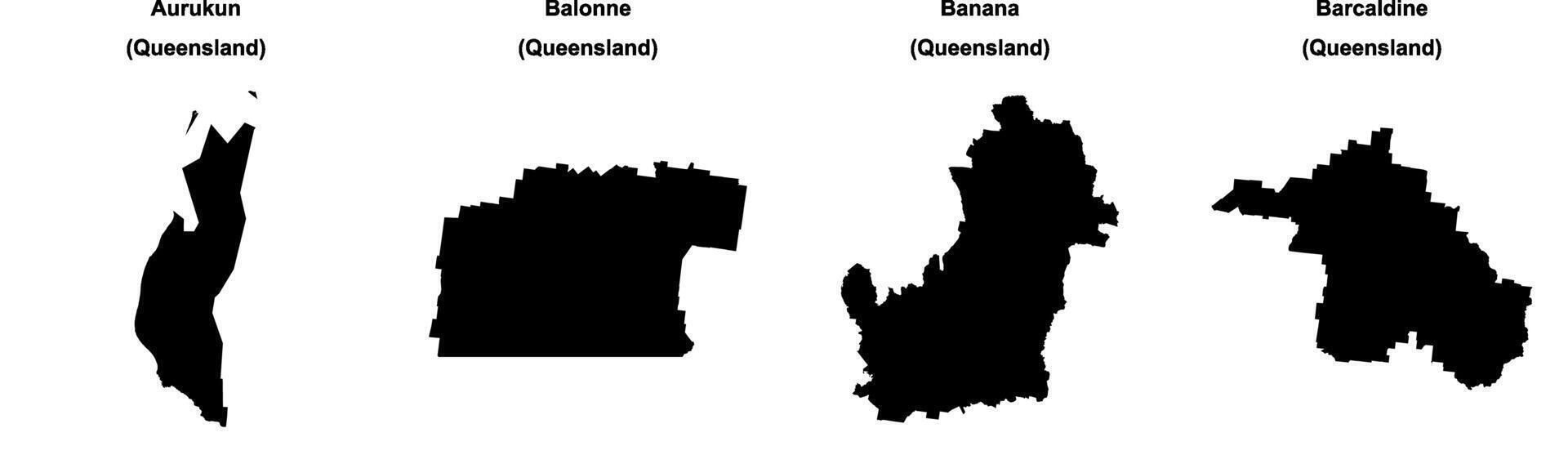 Aurukun, Balonne, Banana, Barcaldine outline maps vector