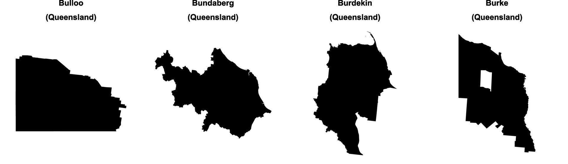 Bulloo, Bundaberg, Burdekin, Burke outline maps vector
