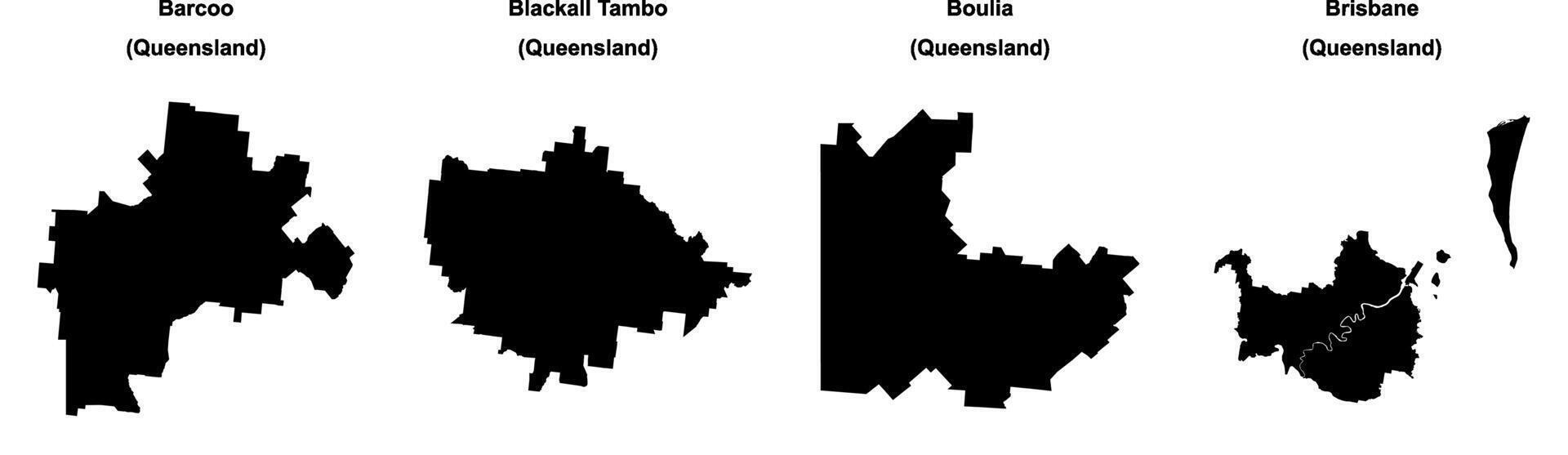 Barcoo, Blackall Tambo, Boulia, Brisbane outline maps vector