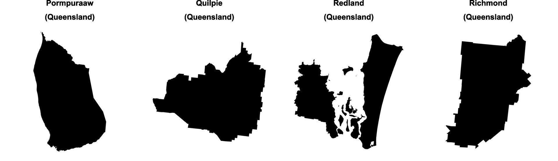 Pormpuraaw, Quilpie, Redland, Richmond outline maps vector