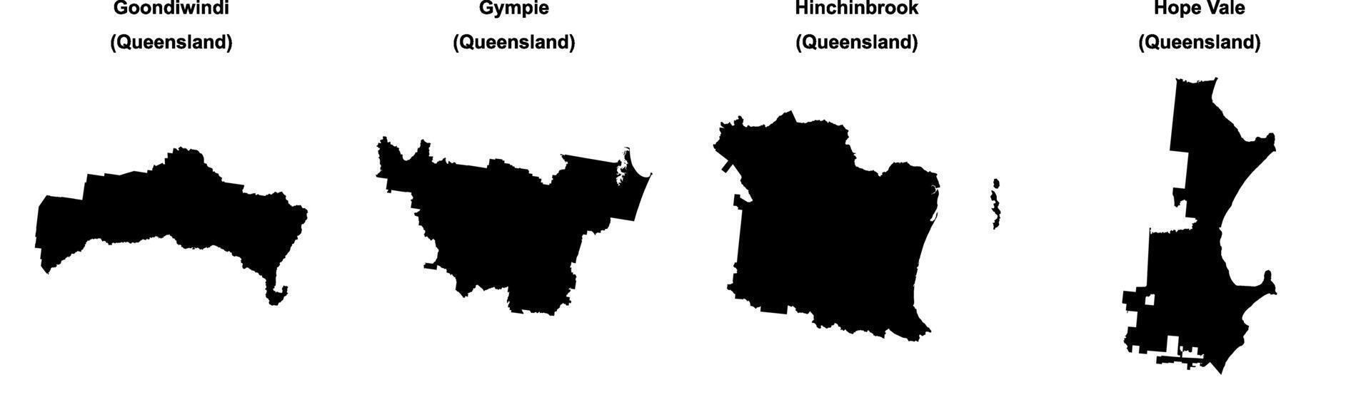 Goondiwindi, Gympie, Hinchinbrook, Hope Vale outline maps vector