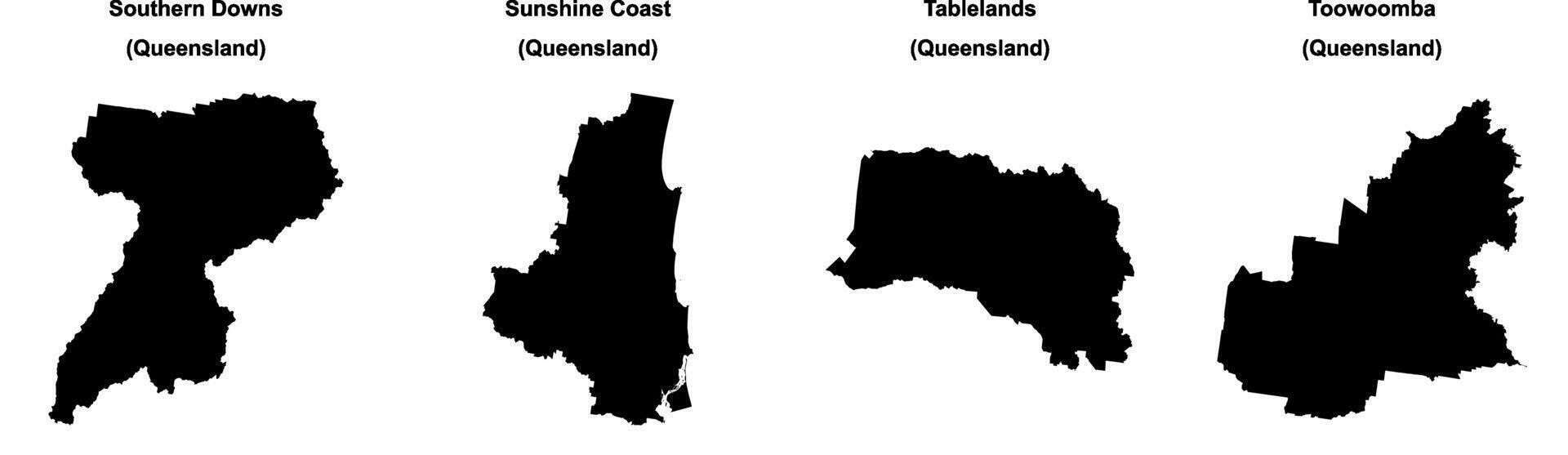 Southern Downs, Sunshine Coast, Tablelands, Toowoomba outline maps vector
