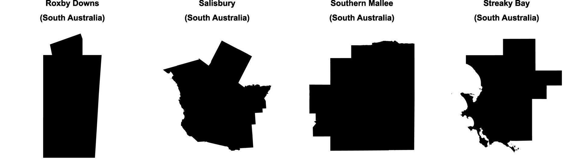 Roxby Downs, Salisbury, Southern Mallee, Streaky Bay outline maps vector