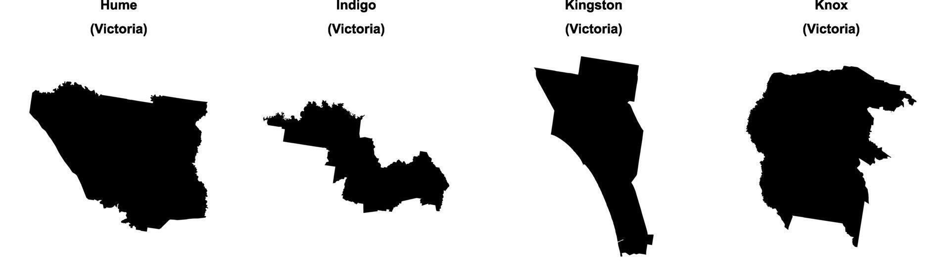 Hume, Indigo, Kingston, Knox outline maps vector