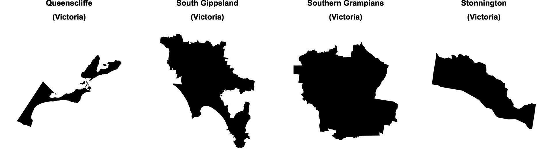 Queenscliffe, South Gippsland, Southern Grampians, Stonnington outline maps vector