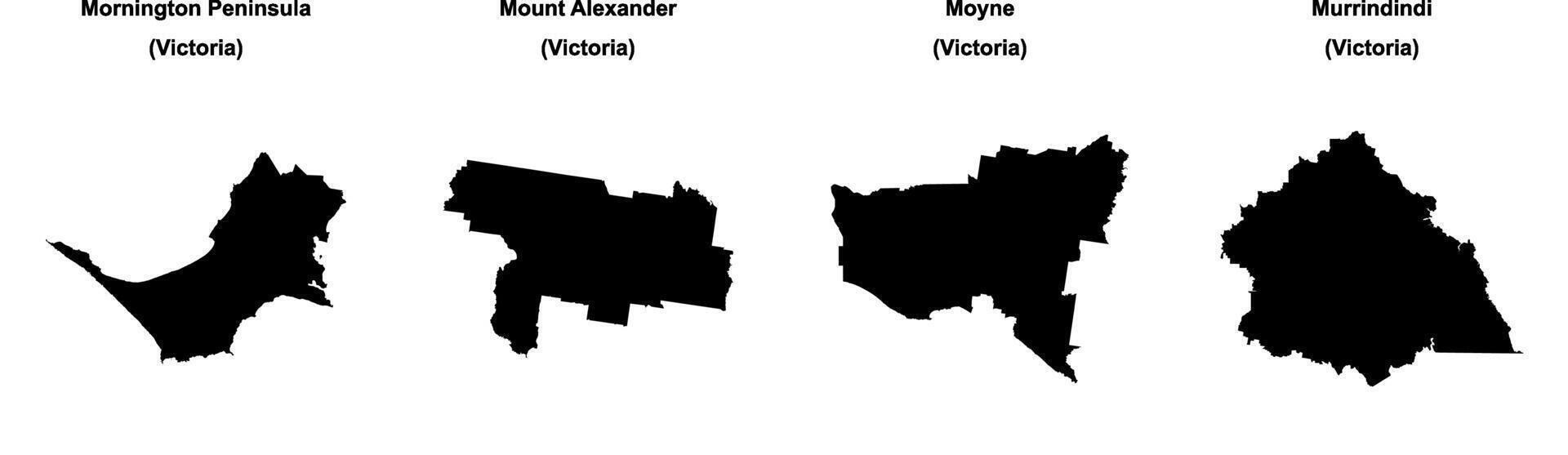 Mornington Peninsula, Mount Alexander, Moyne, Murrindindi outline maps vector