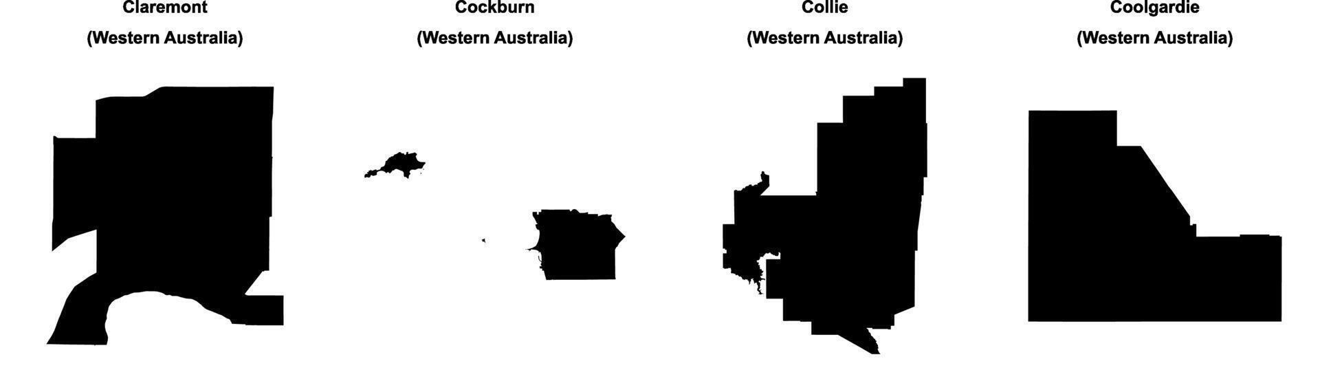 Claremont, Cockburn, Collie, Coolgardie outline maps vector