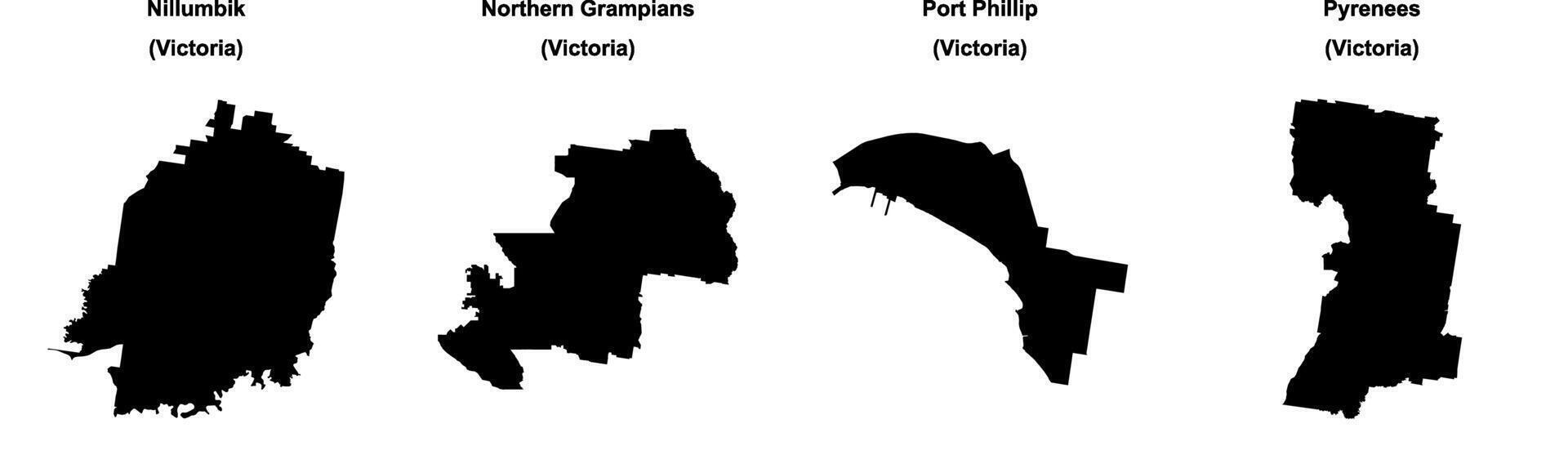 Nillumbik, Northern Grampians, Port Phillip, Pyrenees outline maps vector