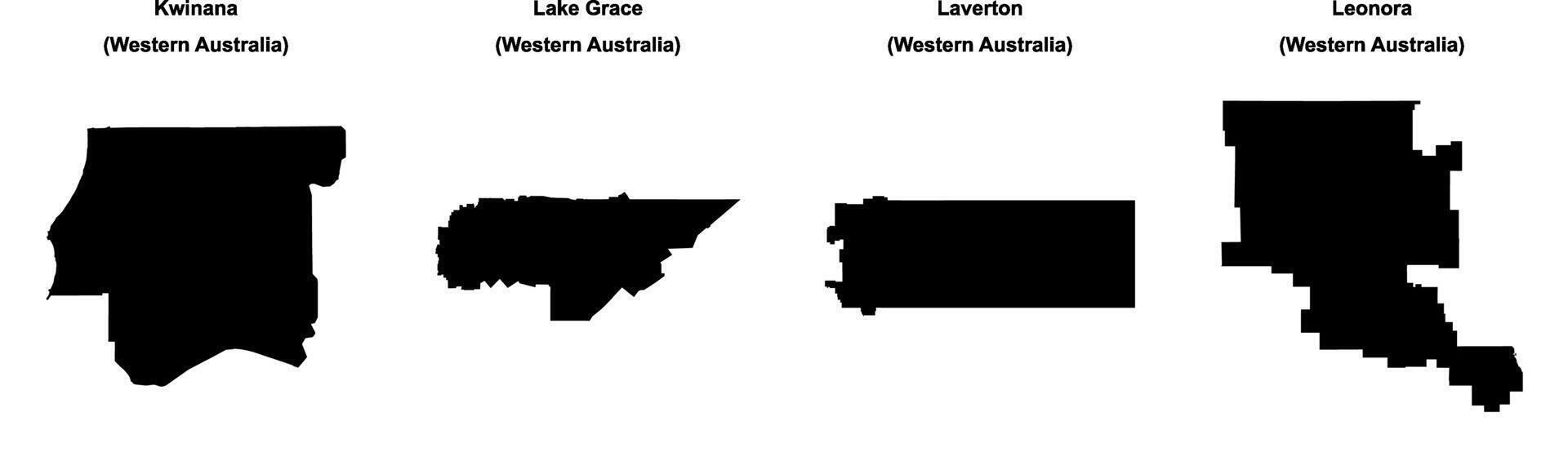 Kwinana, Lake Grace, Laverton, Leonora outline maps vector
