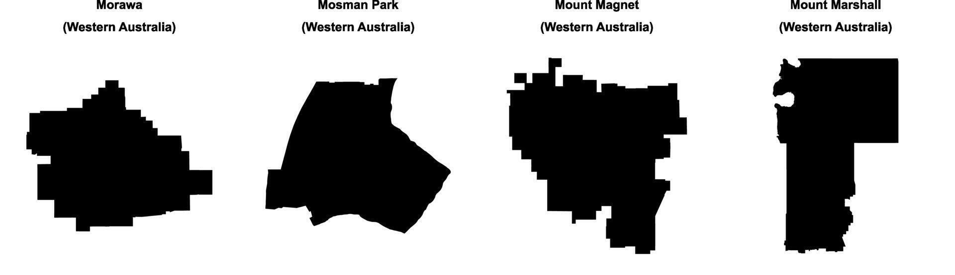 Morawa, Mosman Park, Mount Magnet, Mount Marshall outline maps vector