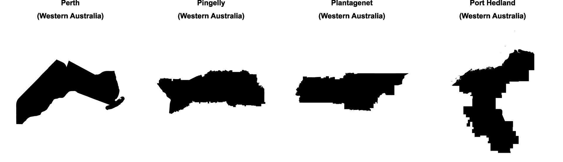 Perth, Pingelly, Plantagenet, Port Hedland outline maps vector