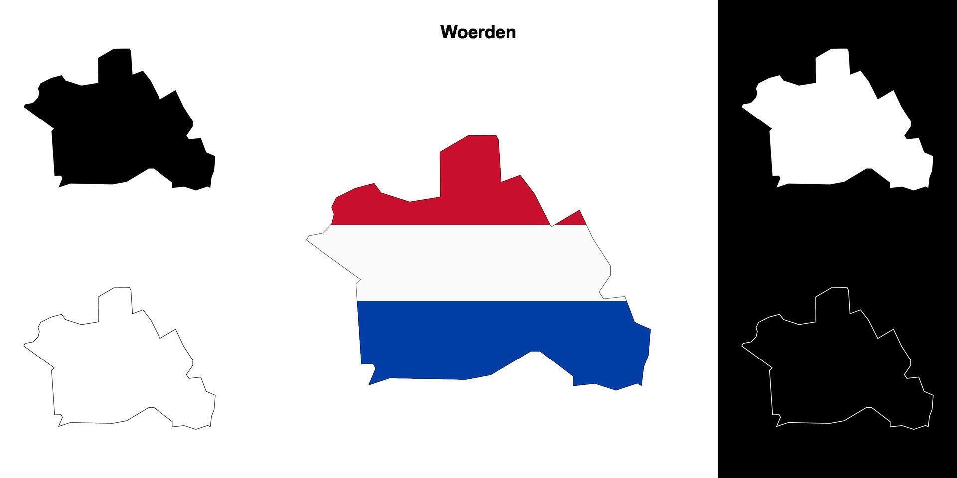 Woerden blank outline map set vector
