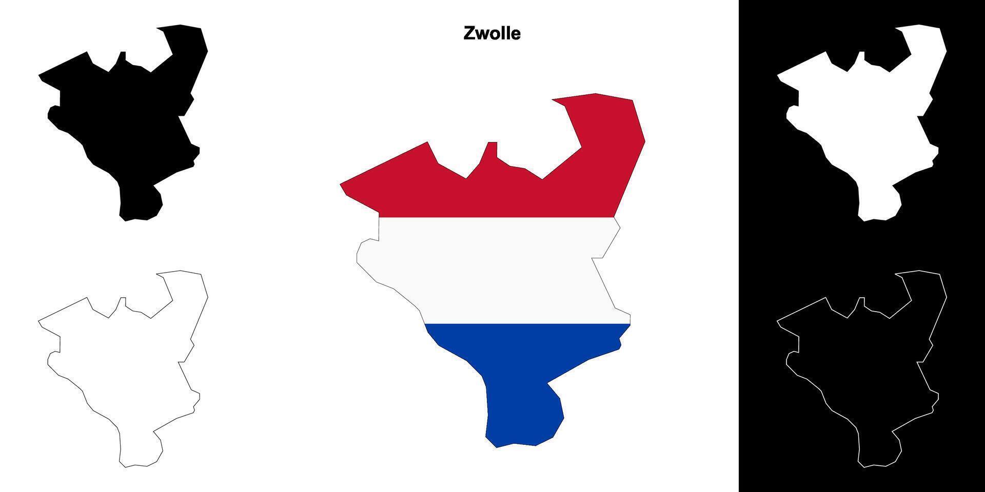 Zwolle blank outline map set vector