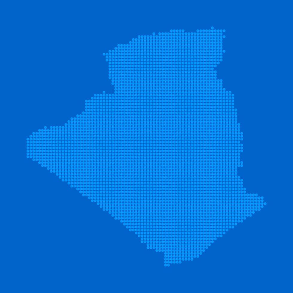 Blue halftone dot outline map background of Algeria vector