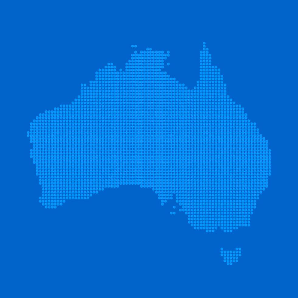 Blue halftone dot outline map background of Australia vector