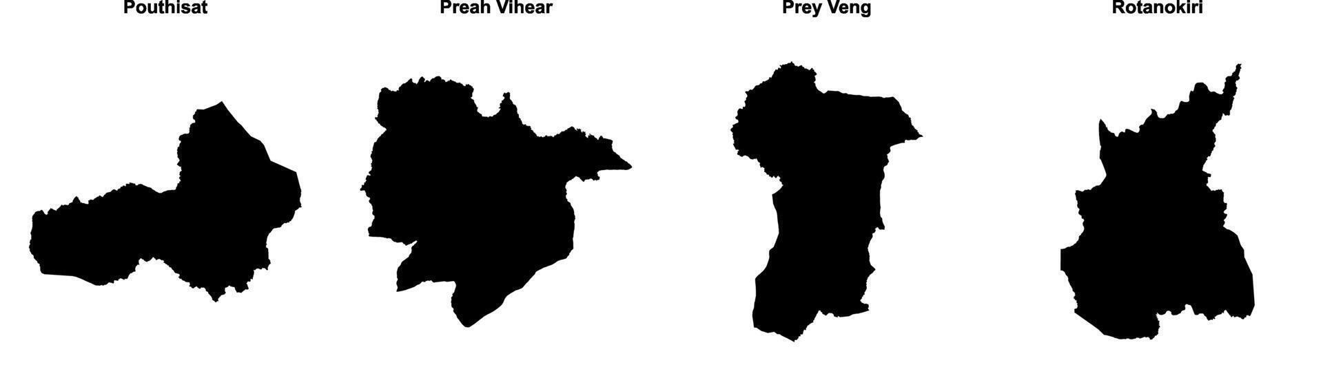 Pouthisat, Preah Vihear, Prey Veng, Rotanokiri outline maps vector