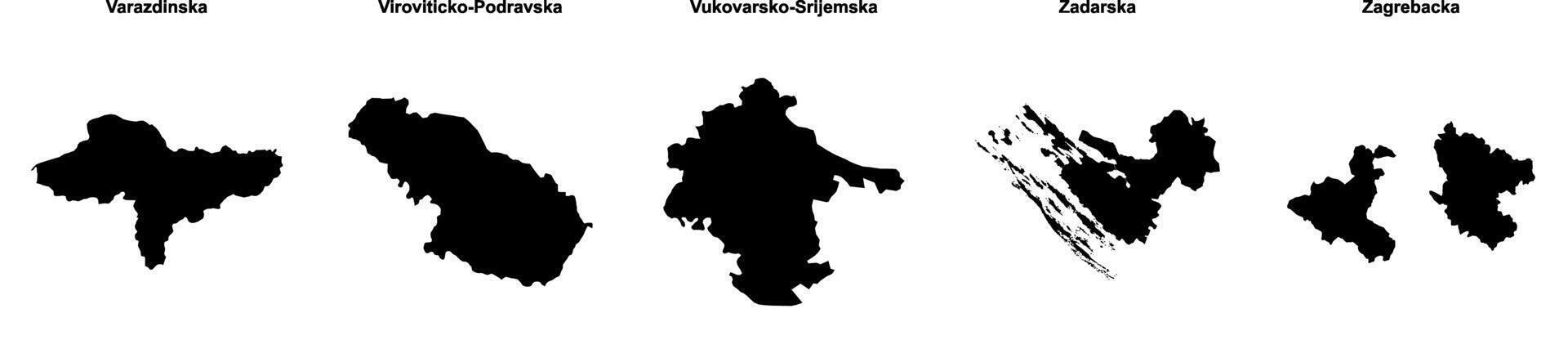 Varazdinska, Viroviticko Podravska, Vukovarsko Srijemska, Zadarska, Zagrebacka outline maps vector