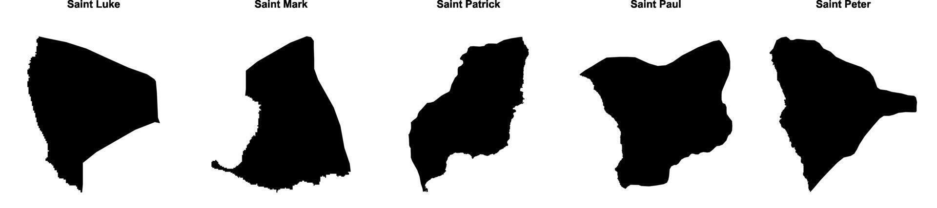 Saint Luke, Saint Mark, Saint Patrick, Saint Paul, Saint Peter outline maps vector