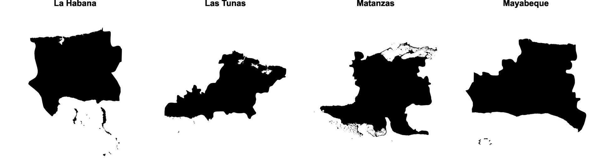 La Habana, Las Tunas, Matanzas, Mayabeque outline maps vector