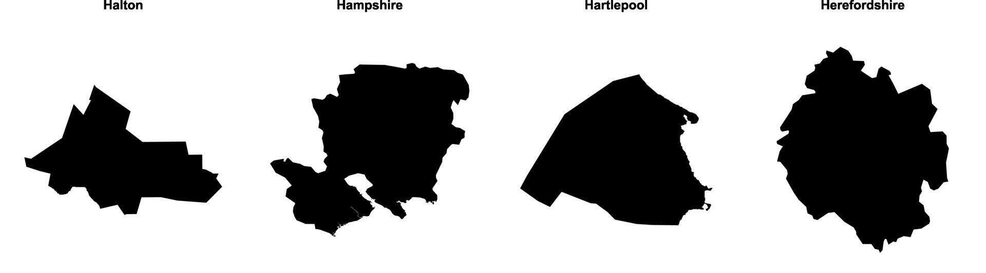 Halton, Hampshire, Hartlepool, Herefordshire outline maps vector