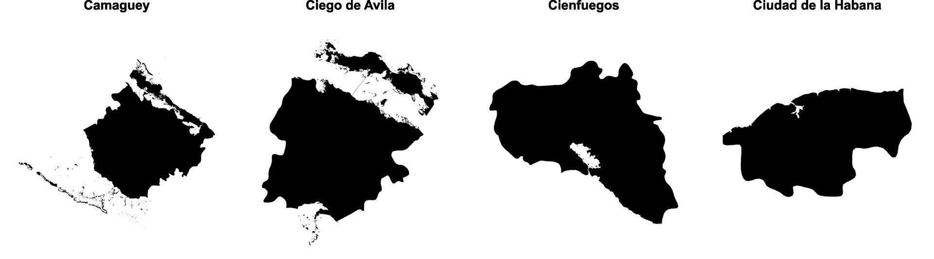 Camaguey, Ciego de Avila, Cienfuegos, Ciudad de la Habana outline maps vector