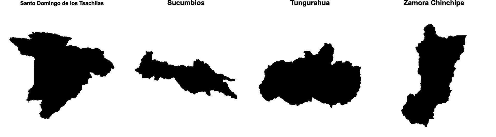 Santo Domingo de los Tsachilas, Sucumbios, Tungurahua, Zamora Chinchipe outline maps vector
