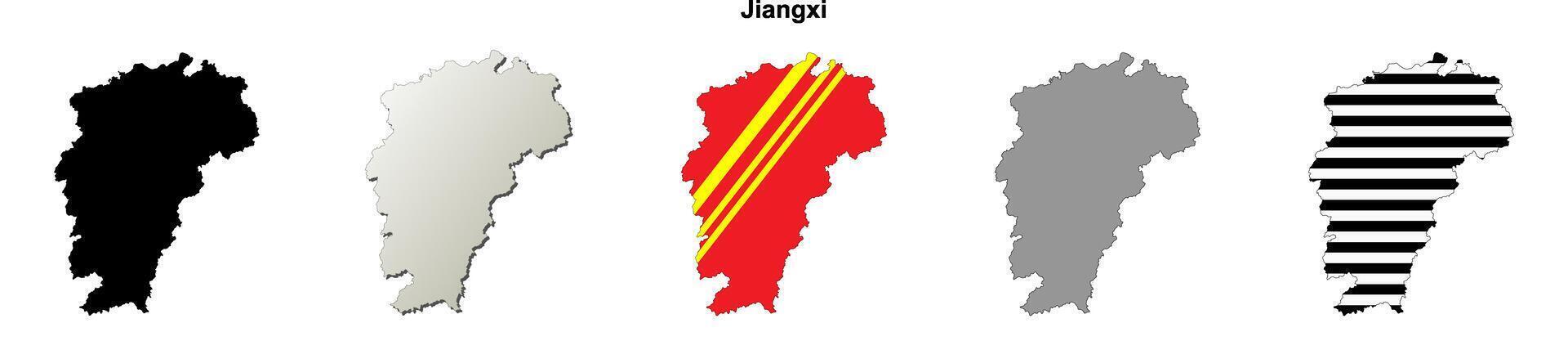 Jiangxi province, China outline map set vector