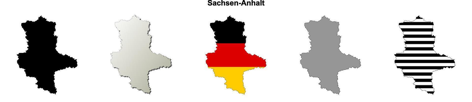 Sachsen-Anhalt state, Germany outline map set vector