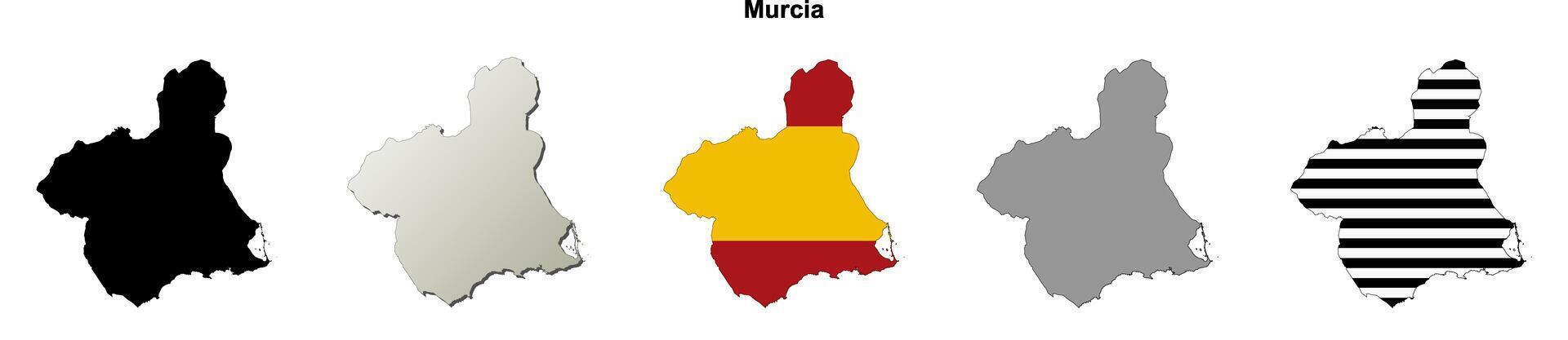 Murcia, Spain outline map set vector