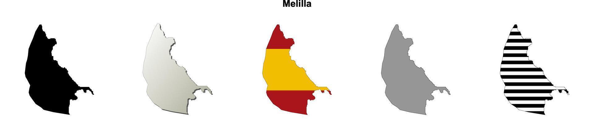 Melilla, Spain outline map set vector