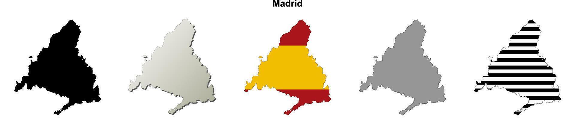 Madrid, Spain outline map set vector