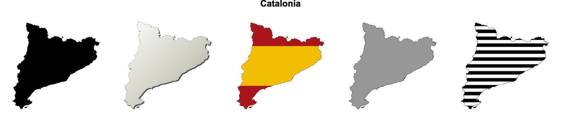 Catalonia outline map set vector