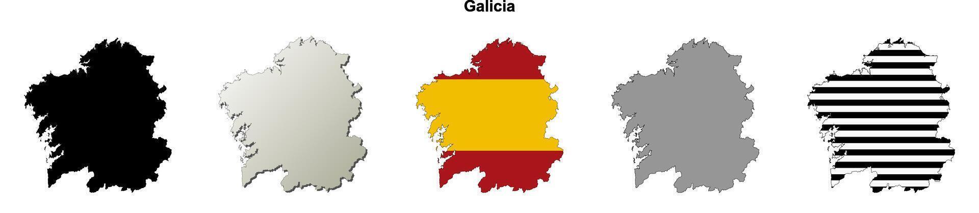Galicia, Spain outline map set vector