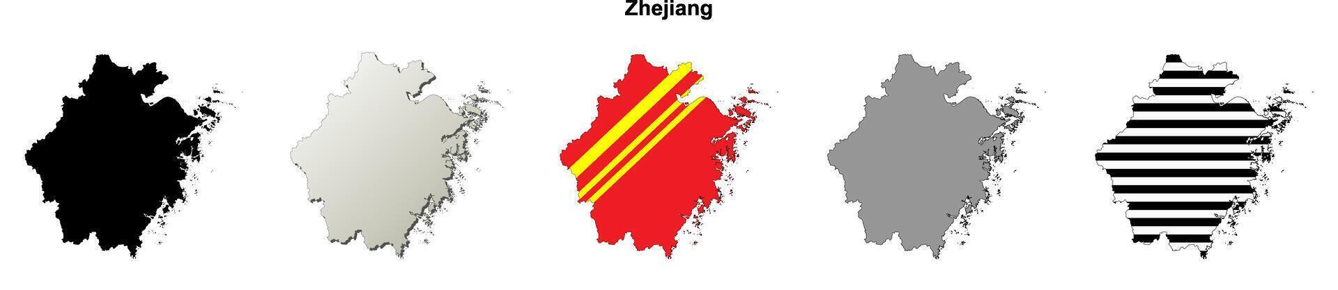 Zhejiang province, China outline map set vector